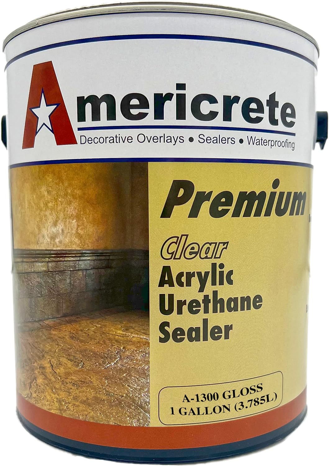 Americrete A-1300 Clear Glossy Concrete Sealer - Transparent Waterproofing for Floors, Driveways, Garages, Cinderblocks, Sandstone, Sidewalks, and Other Interior or Exterior Cement (1 & 5 Gallons