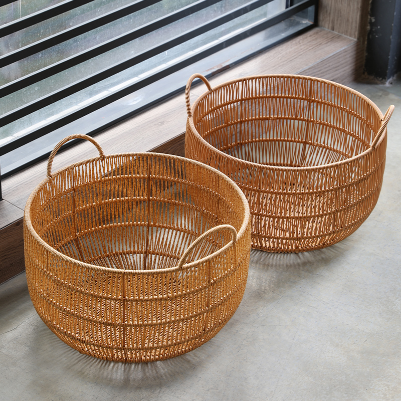 Woven rattan laundry basket