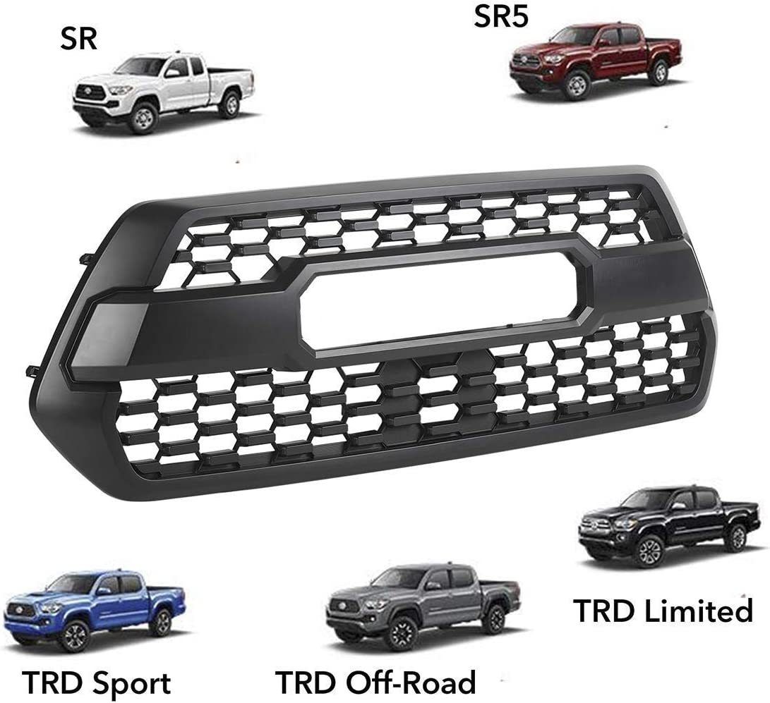 For 2016-2022 Tacoma TRD Pro Front Grille Bumper Hood Matte Black Grill W/Letter