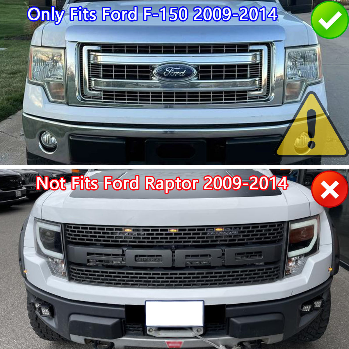 Front Grille For 2009-2014 Ford F150 Raptor Style Grill with Amber LED Light Matte Black