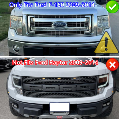 Front Grille For 2009-2014 Ford F150 Raptor Style Grill with Amber LED Light Matte Black