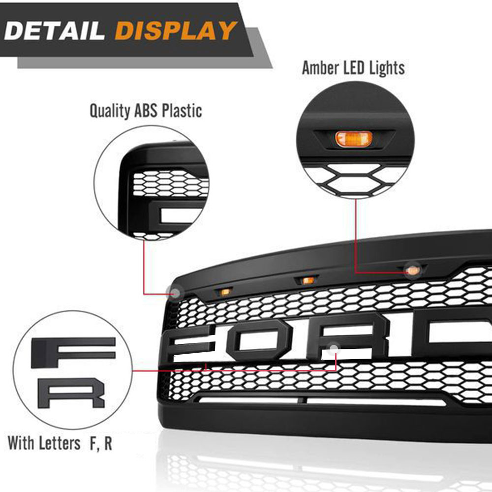 For 2005-2007 Ford Super Duty F250 F350 F450 F550 Grill Raptor Style Grille w/Led Light