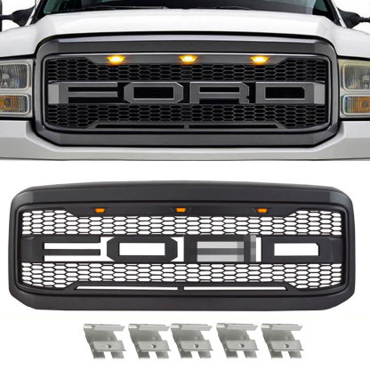 For 2005-2007 F250 F350 Ford Super Duty Front Bumper Raptor Style Grille Grill W/Letter
