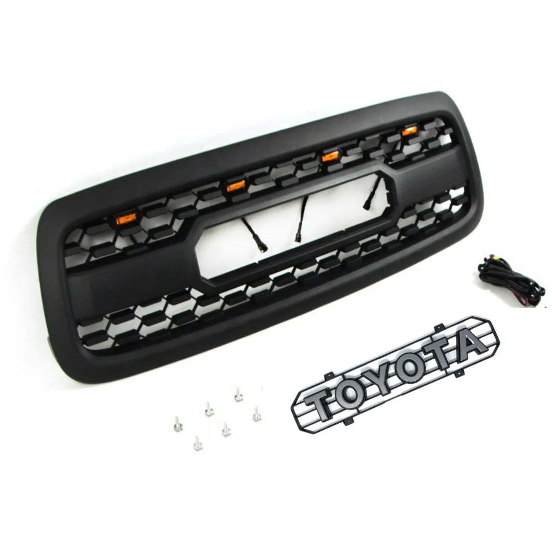 Front Grille For 2000-2002 Toyota Tundra Trd Pro Grill W/LED Lights and Letters Matte Black