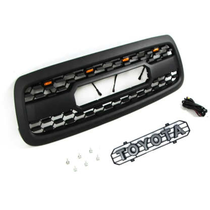Front Grille For 2000-2002 Toyota Tundra Trd Pro Grill W/LED Lights and Letters Matte Black