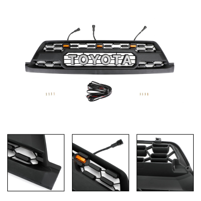 Front Grille For 2003-2005 Toyota 4Runner Grill Matte Black W/ Letters Led Lights