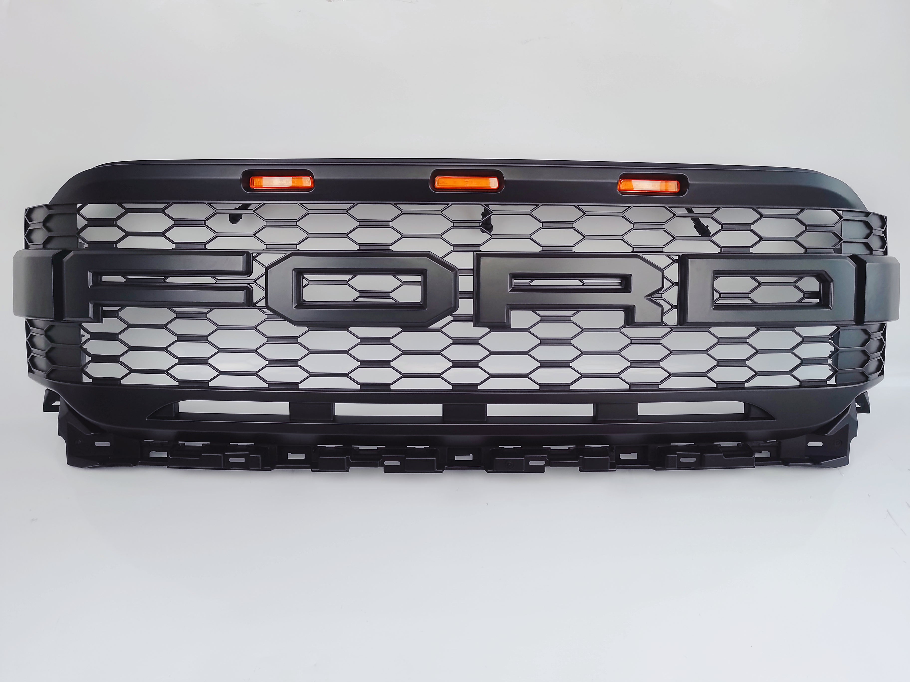 Front Grill For 2021 2022 2023 Ford F150 Bumper Grille Raptor Style W/LED Light
