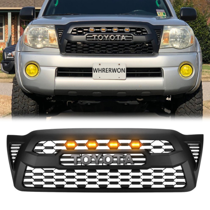 Front Grille For Toyota Tacoma 2005-2011 Grill Mesh w/LED Lights w/Letter Matte Black