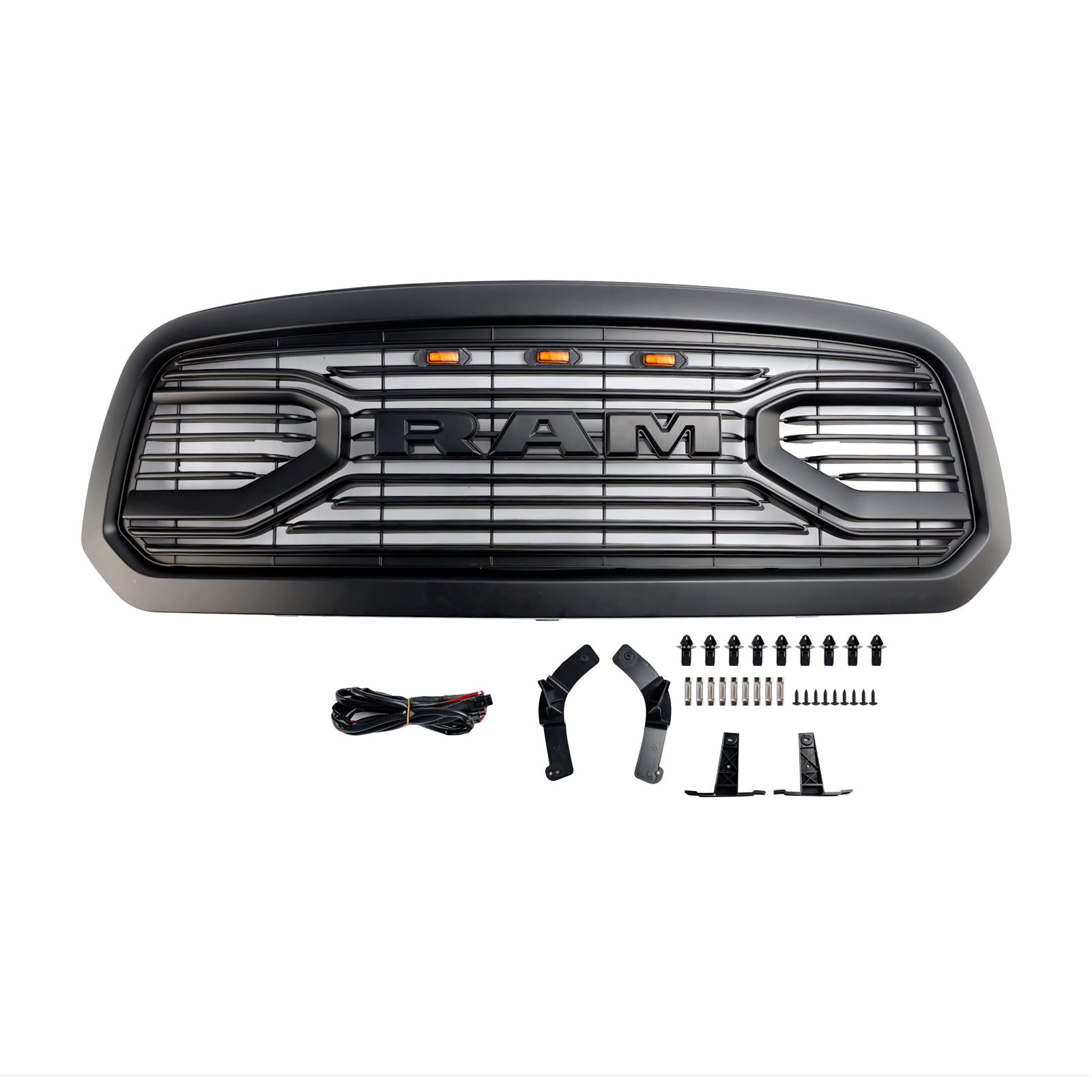 For 2013-2018 Dodge Ram 1500 Grill Big Horn Style Front Grille with LED Light Matte Black