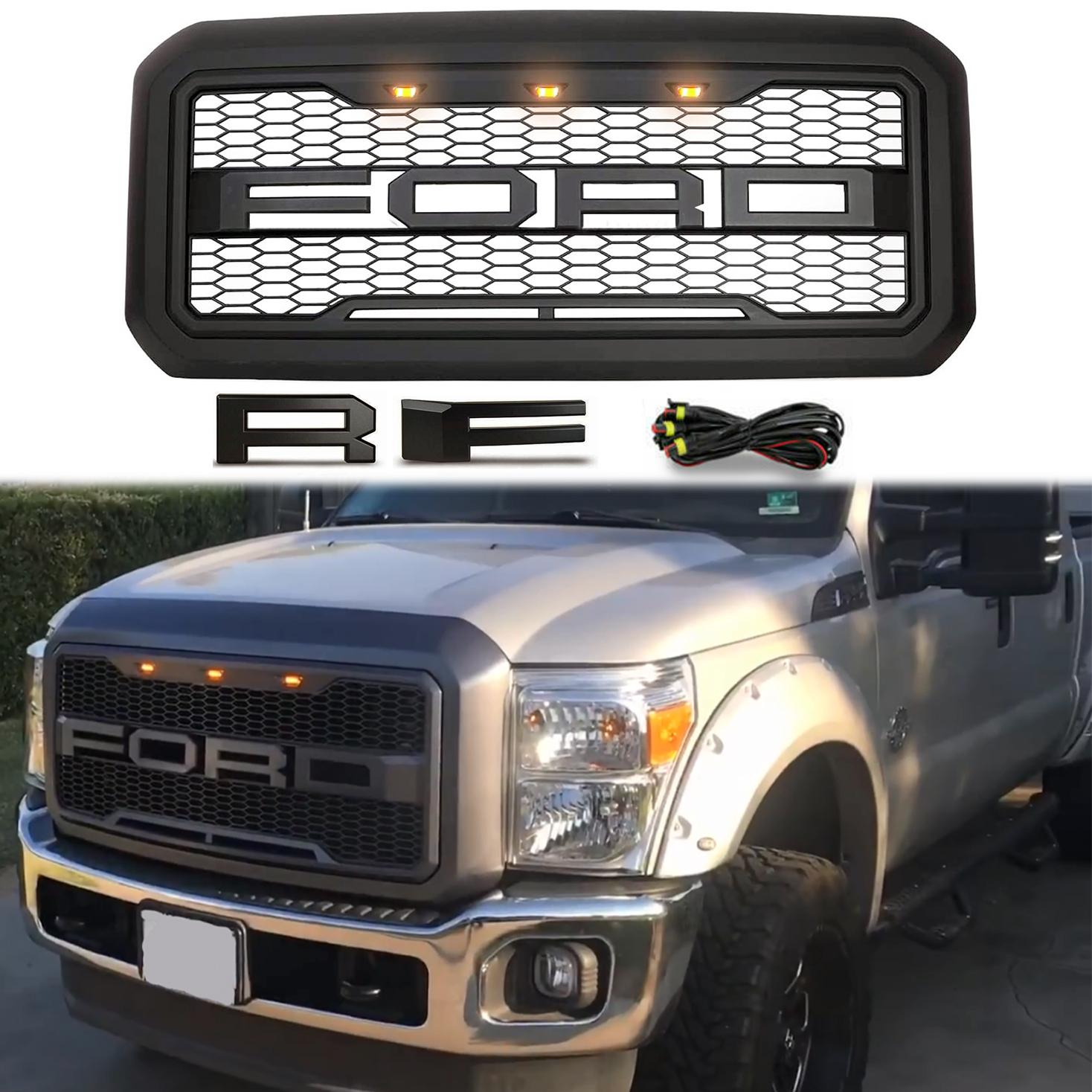 For 2011-2016 Ford F250 F350 F450 F550 Super Duty Grill Raptor Style Front Grille Matte Black