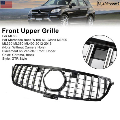 GT Style Front Grille Chrome Black For Mercedes Benz W166 2012-2015 ML350 ML400 ML550 AMG