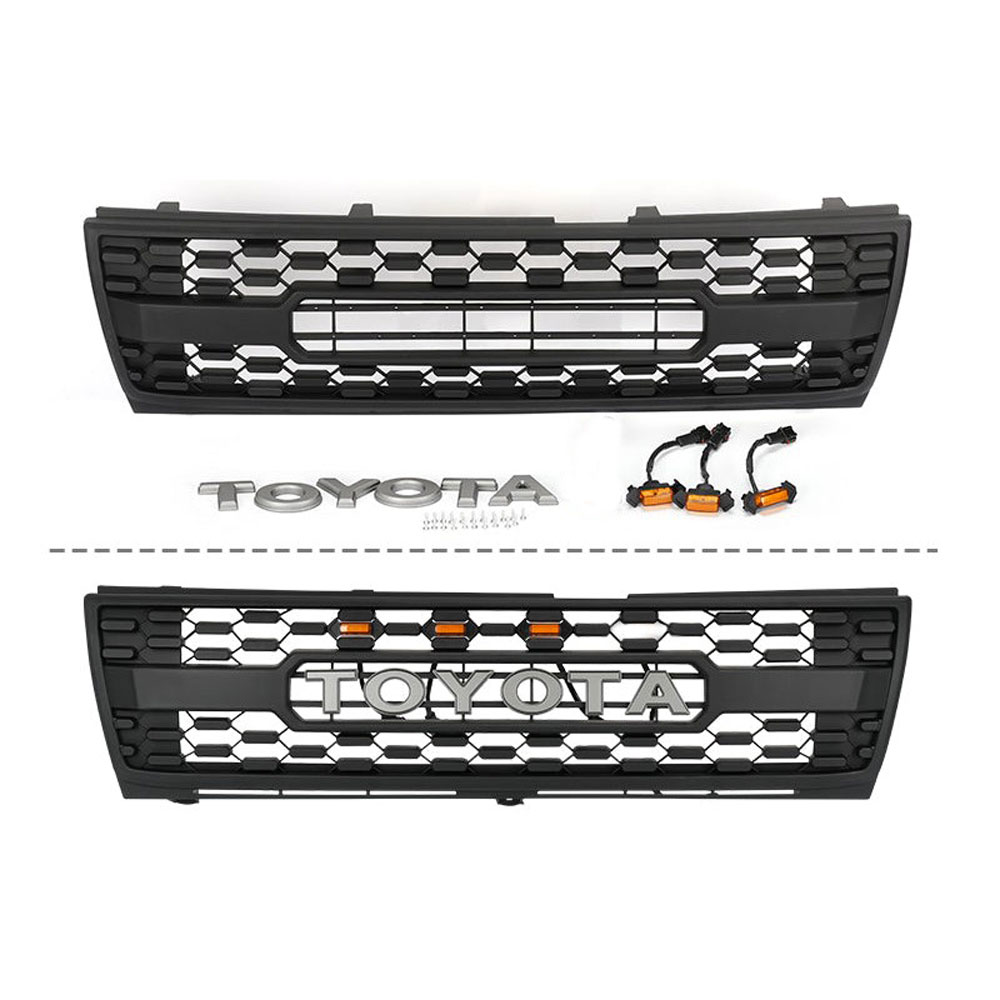 Front Grille For Tacoma 1997-2000 Grill Bumper Mesh w/LED lights w/Letter Matte Black