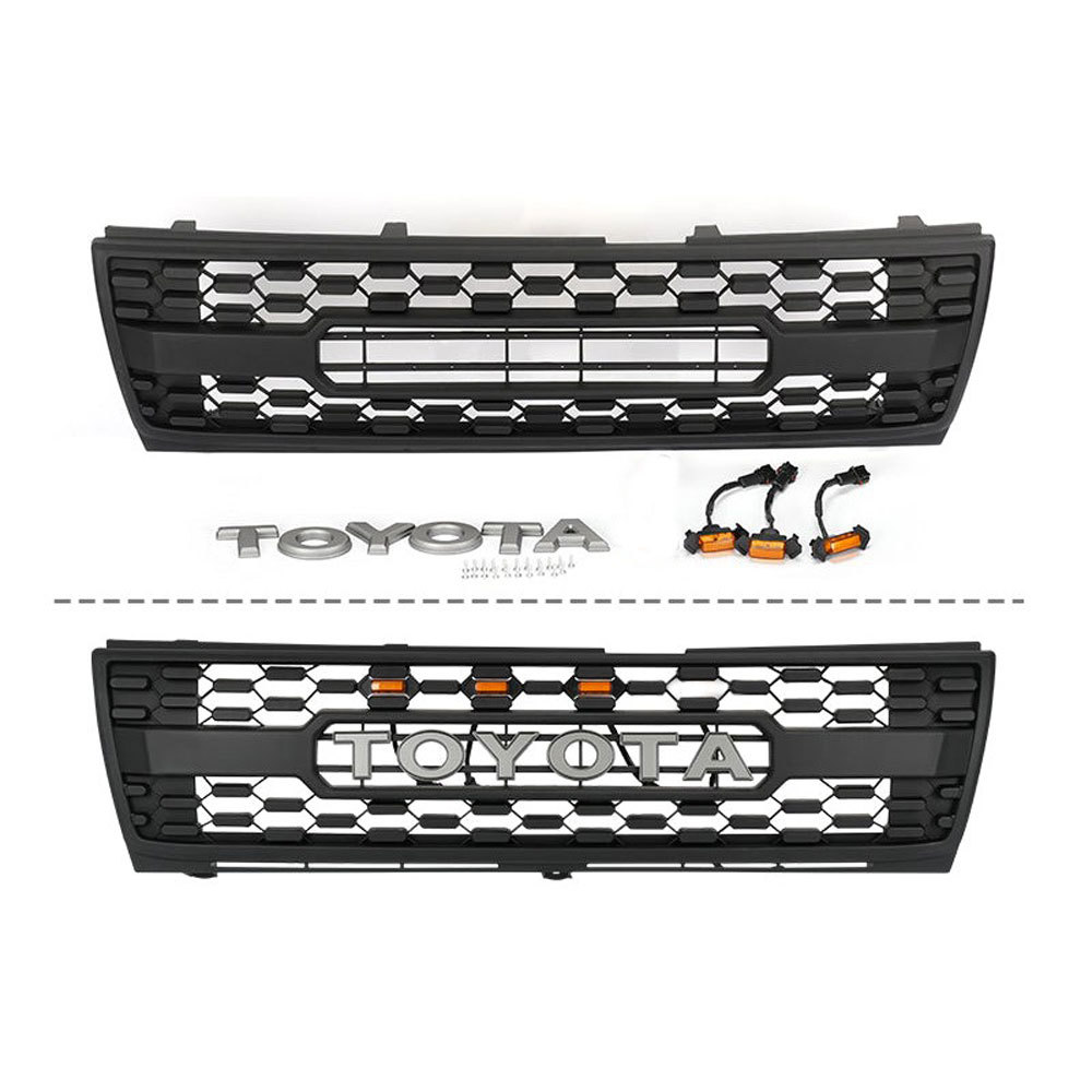 Front Grille For Tacoma 1997-2000 Grill Bumper Mesh w/LED lights w/Letter Matte Black