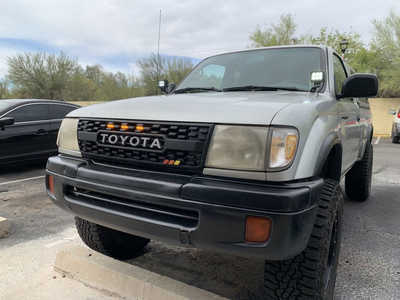 Front Grille For Tacoma 1997-2000 Grill Bumper Mesh w/LED lights w/Letter Matte Black