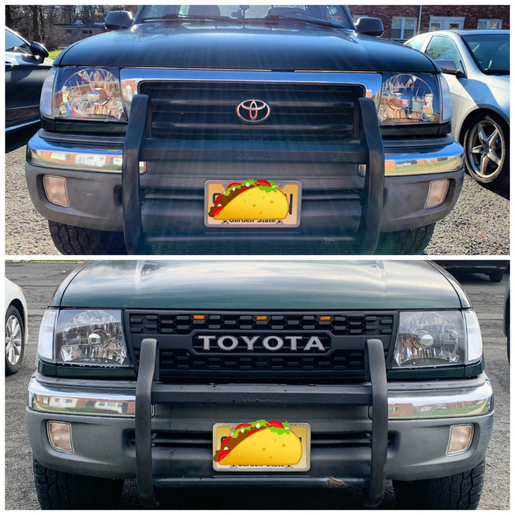 Front Grille For Tacoma 1997-2000 Grill Bumper Mesh w/LED lights w/Letter Matte Black