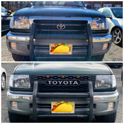 Front Grille For Tacoma 1997-2000 Grill Bumper Mesh w/LED lights w/Letter Matte Black