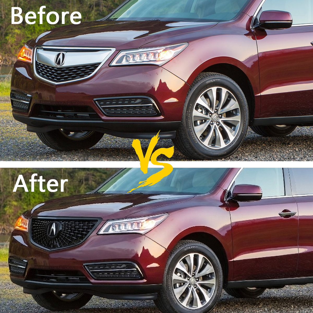 For 2014-2016 Acura MDX Front Grille Gloss Black Grill with Emblem