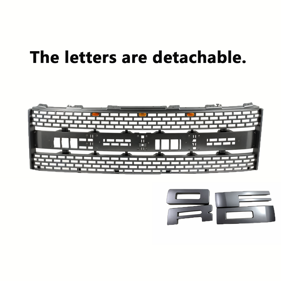 For 2010 2011 2012 2013 2014 Ford F150 SVT Raptor Grill Silver Gray Front Grille Mesh with Amber LED Light