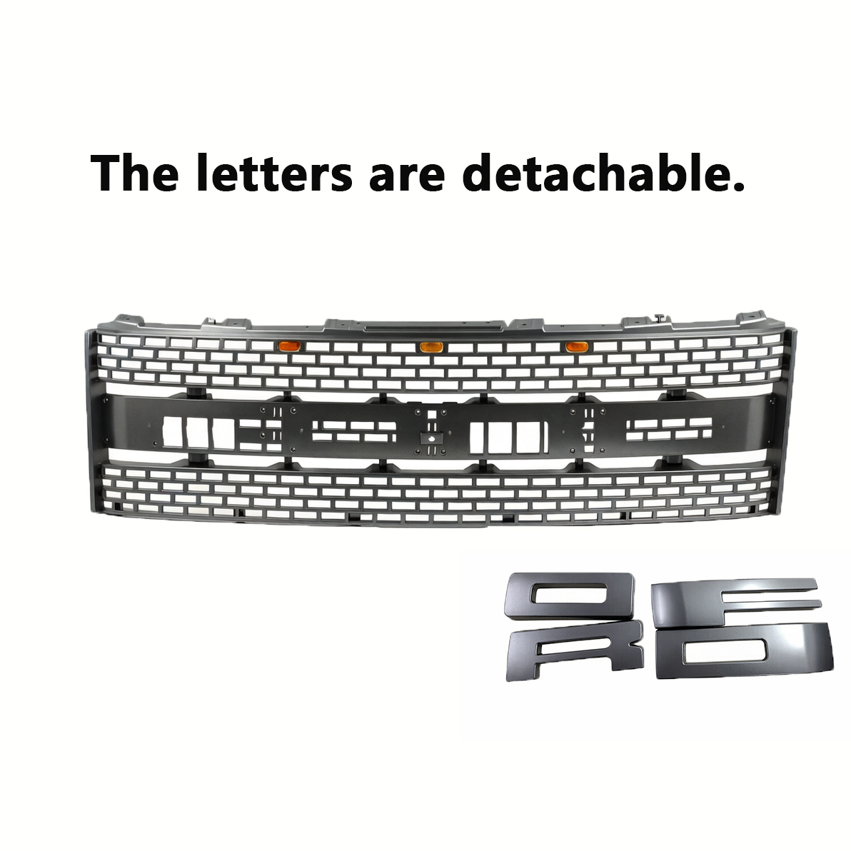 For 2010 2011 2012 2013 2014 Ford F150 SVT Raptor Grill Silver Gray Front Grille Mesh with Amber LED Light