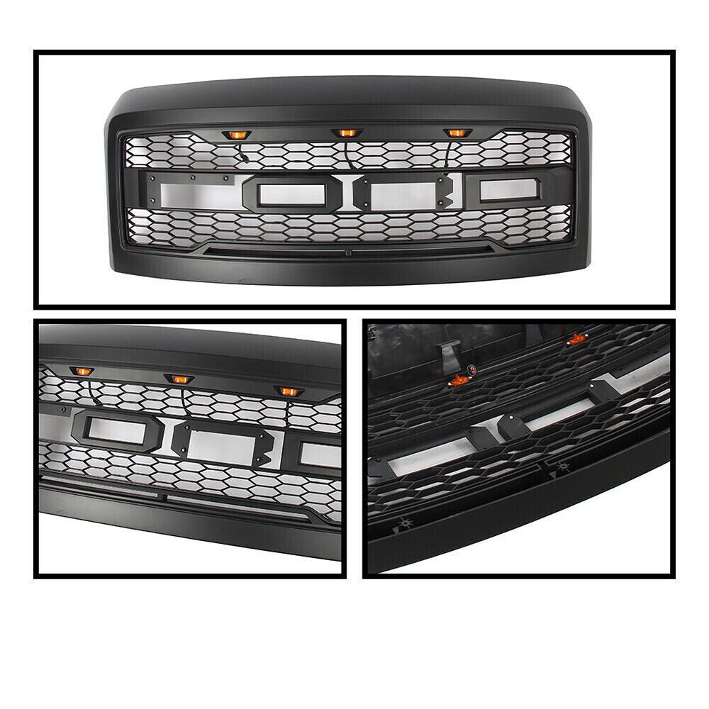 Front Grille For 2008-2010 Ford F250 F350 Super Duty Raptor Style Grill W/ Letters Matte Black
