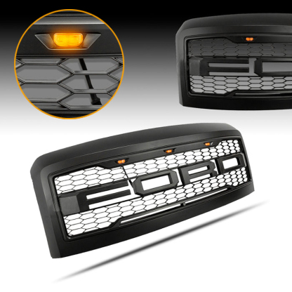 Front Grille For 2008-2010 Ford F250 F350 Super Duty Raptor Style Grill W/ Letters Matte Black