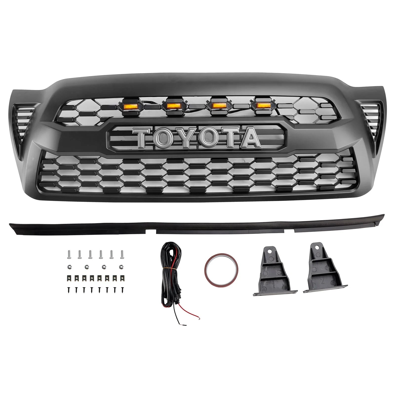 Front Grille For Toyota Tacoma 2005-2011 Grill Mesh w/LED Lights w/Letter Matte Black