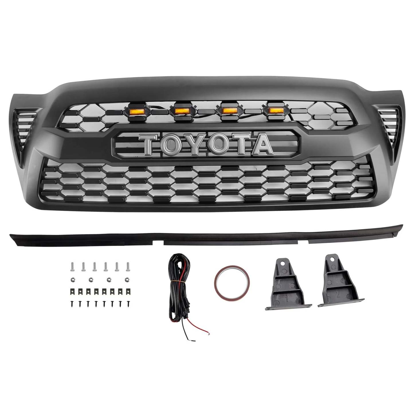 Front Grille For Toyota Tacoma 2005-2011 Grill Mesh w/LED Lights w/Letter Matte Black