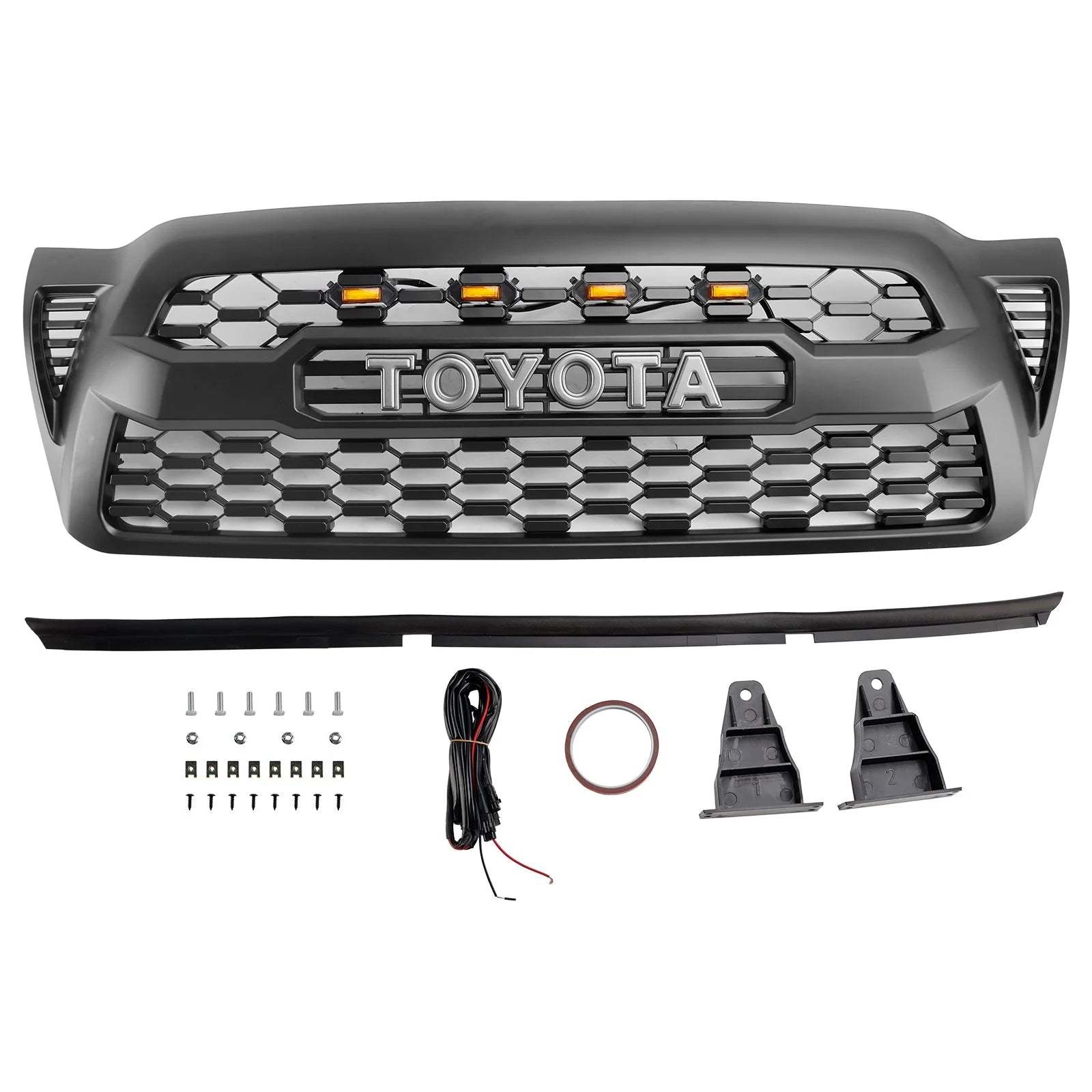 Front Grille For Toyota Tacoma 2005-2011 Grill Mesh w/LED Lights w/Letter Matte Black