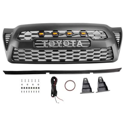 Front Grille For Toyota Tacoma 2005-2011 Grill Mesh w/LED Lights w/Letter Matte Black