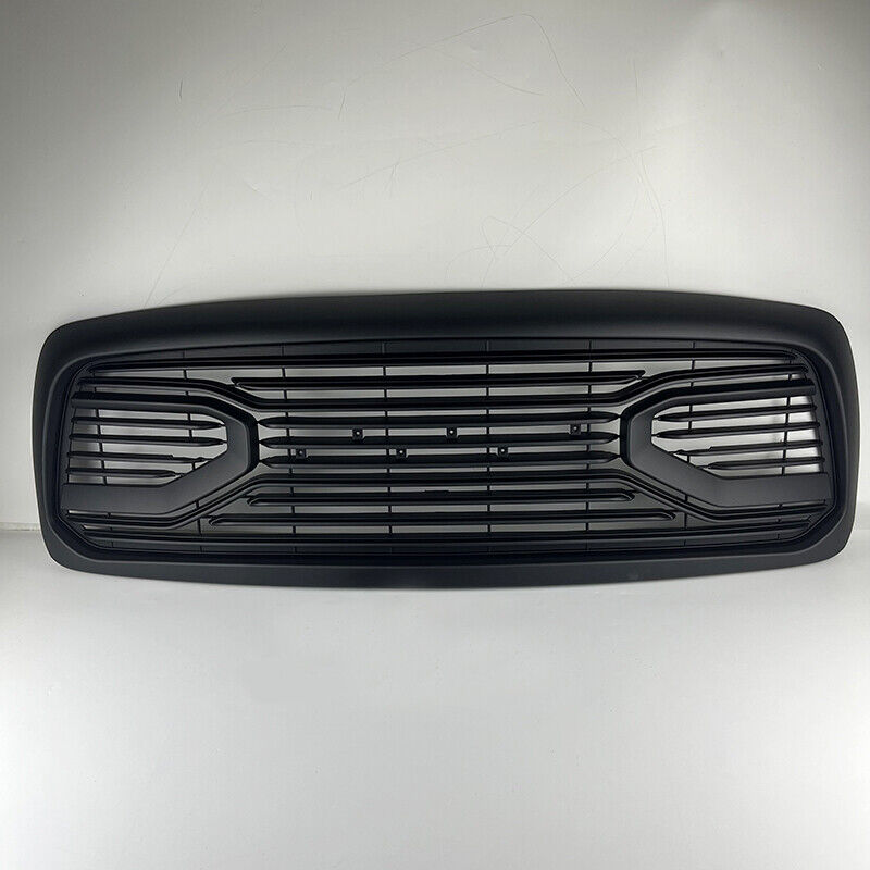 Front Grille For 2002-2005 Dodge RAM 1500 Big Horn Style Grill w/ Letters & LED Light Matte Black
