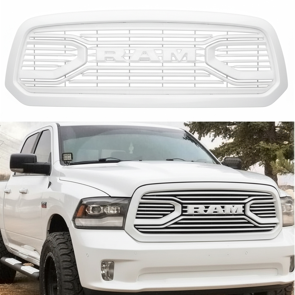 For 2013-2018 Dodge Ram 1500 Front Grill Upgrade Big Horn Style Grille Mesh Glossy White