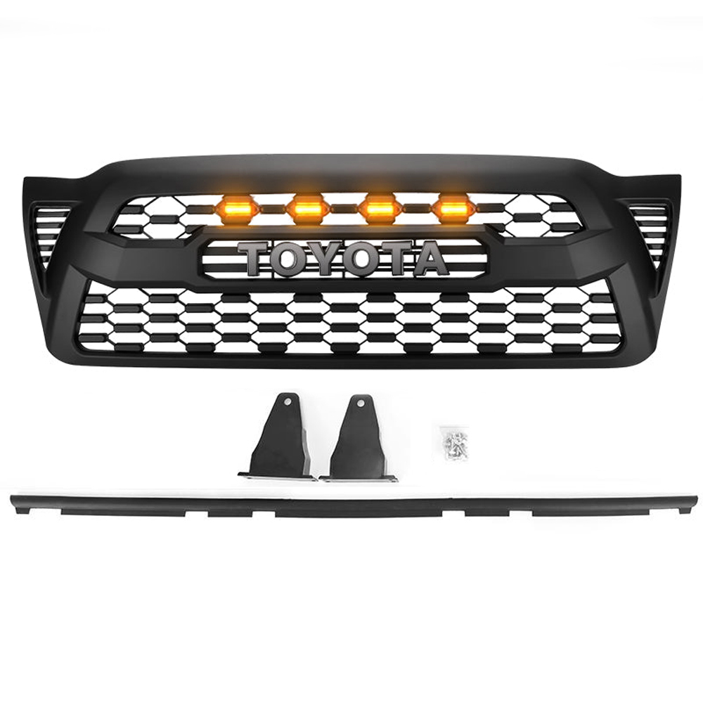 Front Grille For Toyota Tacoma 2005-2011 Grill Mesh w/LED Lights w/Letter Matte Black