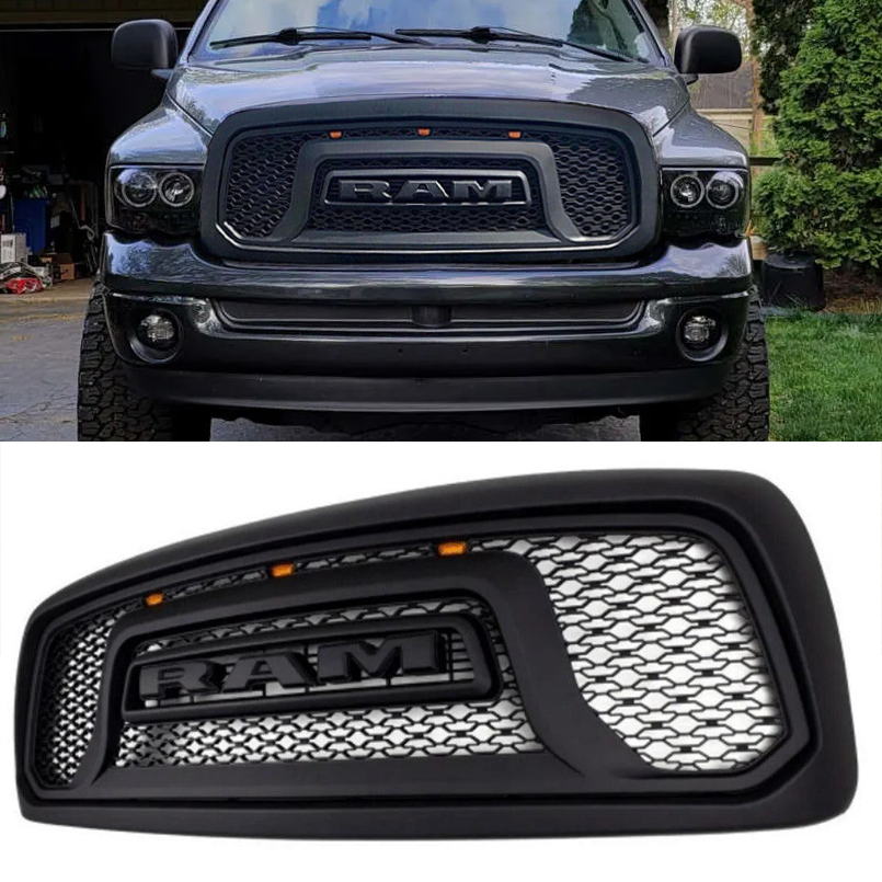 For 2002-2005 Dodge RAM 1500 Rebel Style Front Grille Black w/ Letters