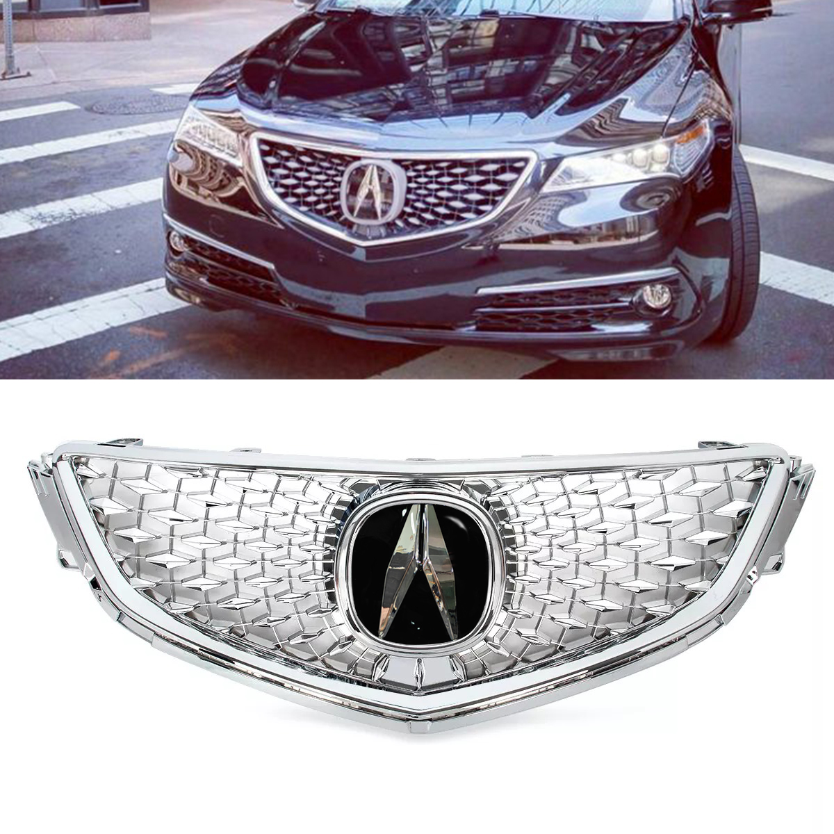  For 2015-2017 Honda Acura TLX Grille Chrome Upgrade 2018 Acura TLX Style Grill with Emblem