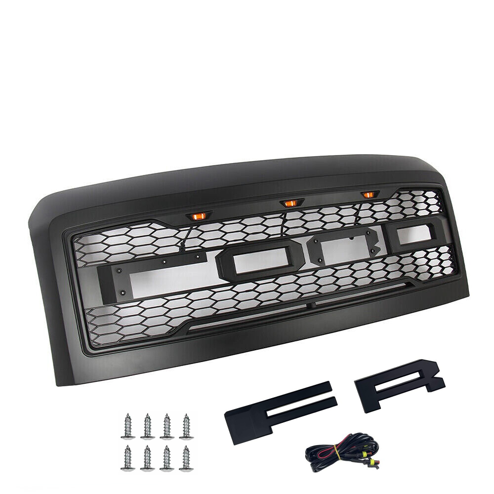 Front Grille For 2008-2010 Ford F250 F350 Super Duty Raptor Style Grill W/ Letters Matte Black