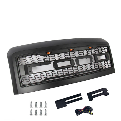Front Grille For 2008-2010 Ford F250 F350 Super Duty Raptor Style Grill W/ Letters Matte Black