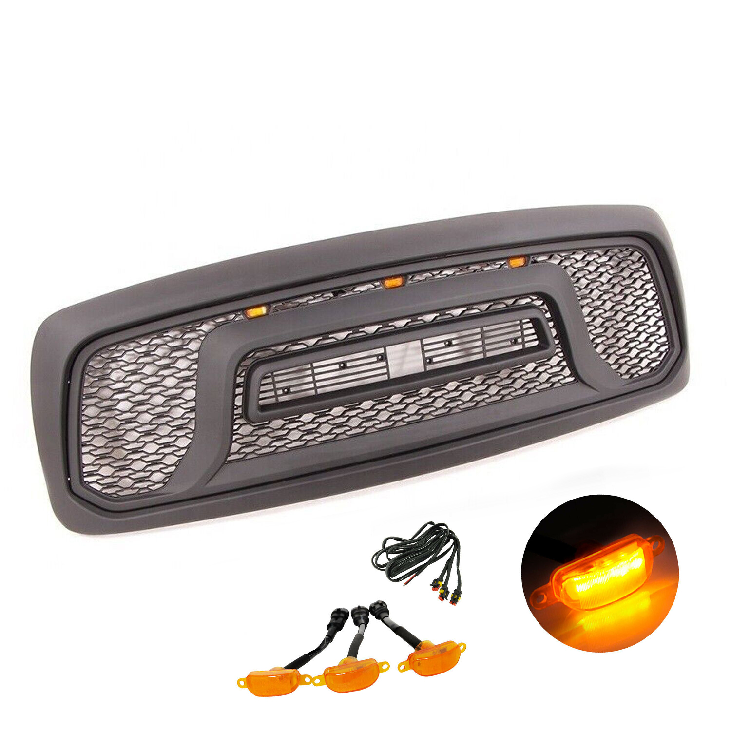 For 2002-2005 Dodge RAM 1500 Rebel Style Front Grille Black w/ Letters