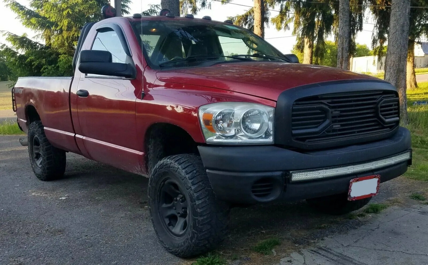 For 2006-2008 Dodge RAM 1500 2500 3500 Grill Big Horn Front Grille w/ Letters & LED Light Matte Black