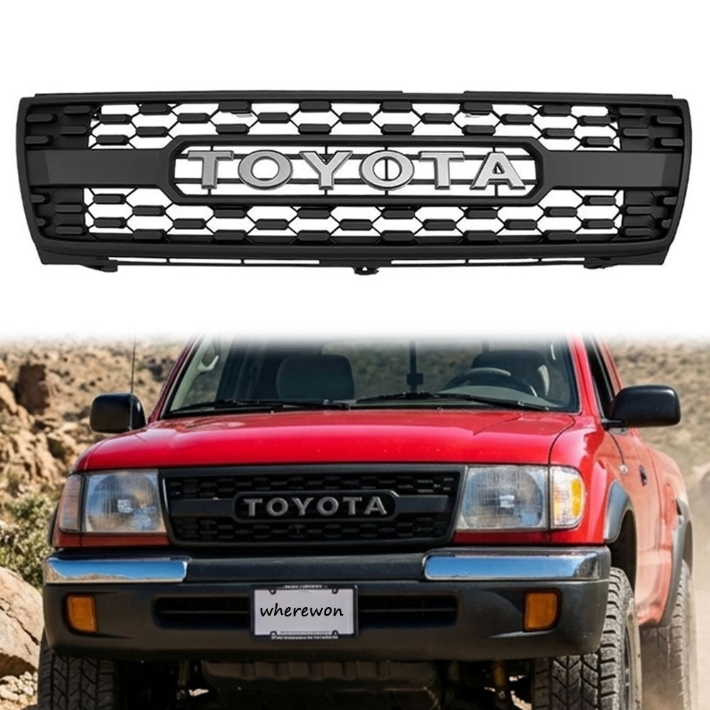Front Grille For Toyota Tacoma 1997-2000 Grill Mesh with Letter Matte Black