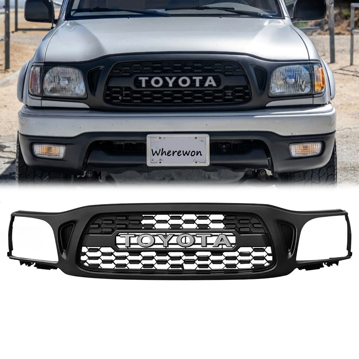 Front Grille For Toyota Tacoma 2001-2004 Grill Matte Black Mesh with Letter