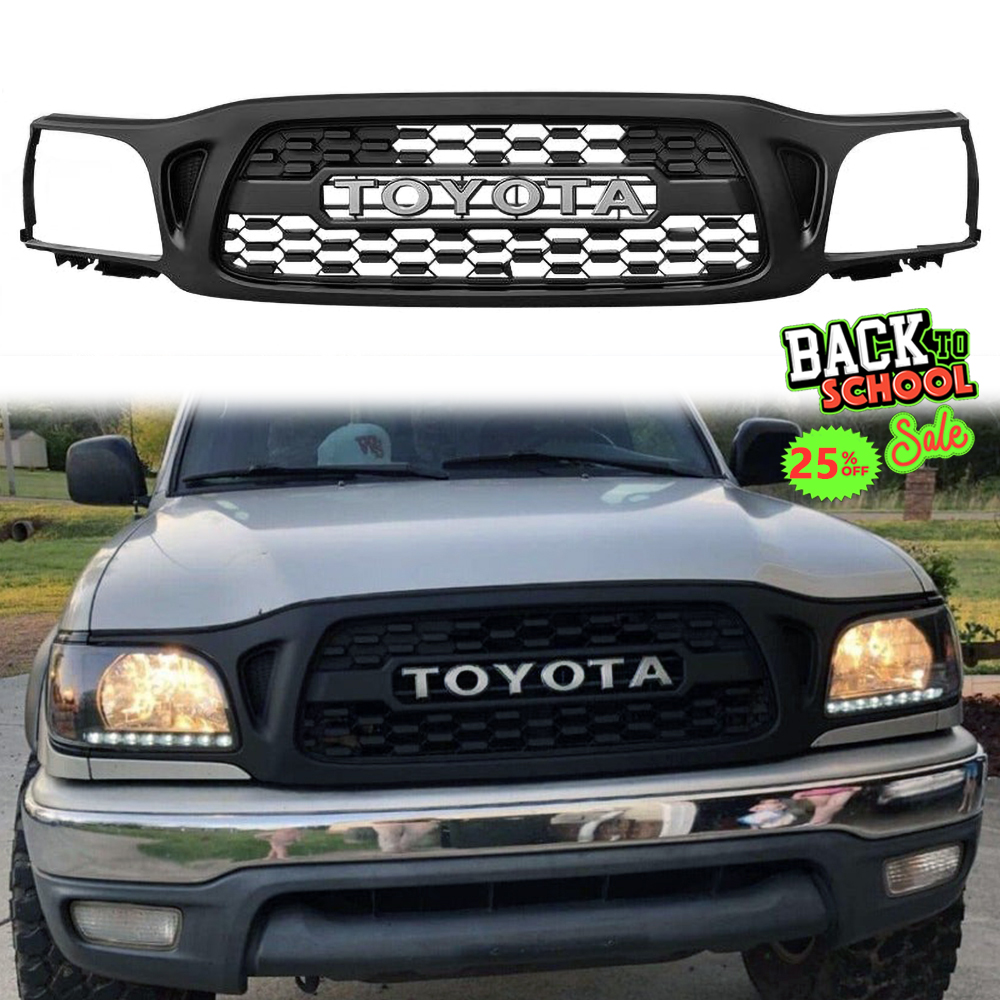 For 2001-2004 Toyota Tacoma Grill Front Grille Mesh with Letter Matte Black