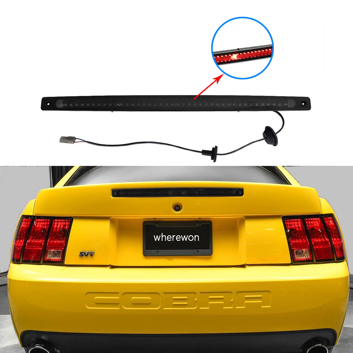 For 2003-2004 Ford Mustang Cobra Smoke LED Rear Third 3rd Brake Light Lamp