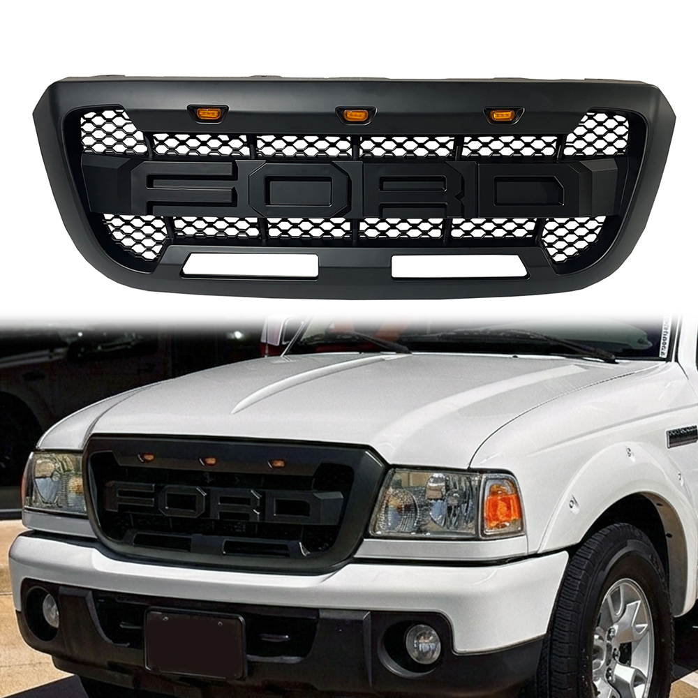 For 2004-2011 Ford Ranger Grill Raptor Style Front Grille W/ LED Light