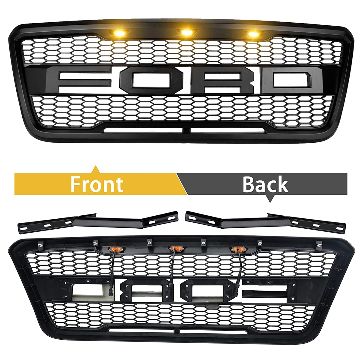 For 2004 2005 2006 2007 2008 Ford F150 F-150 Raptor Style Grill Front Grille Mesh with LED