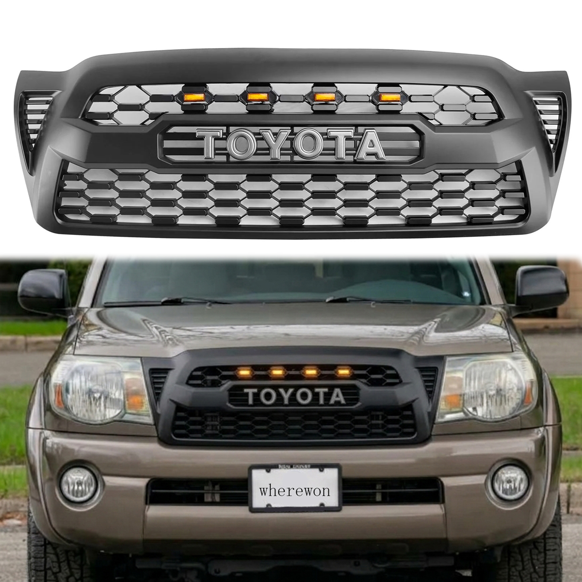 For 2005-2011 Toyota Tacoma Grill TRD PRO Style Front Grille Matte Black Mesh W/ LED Light