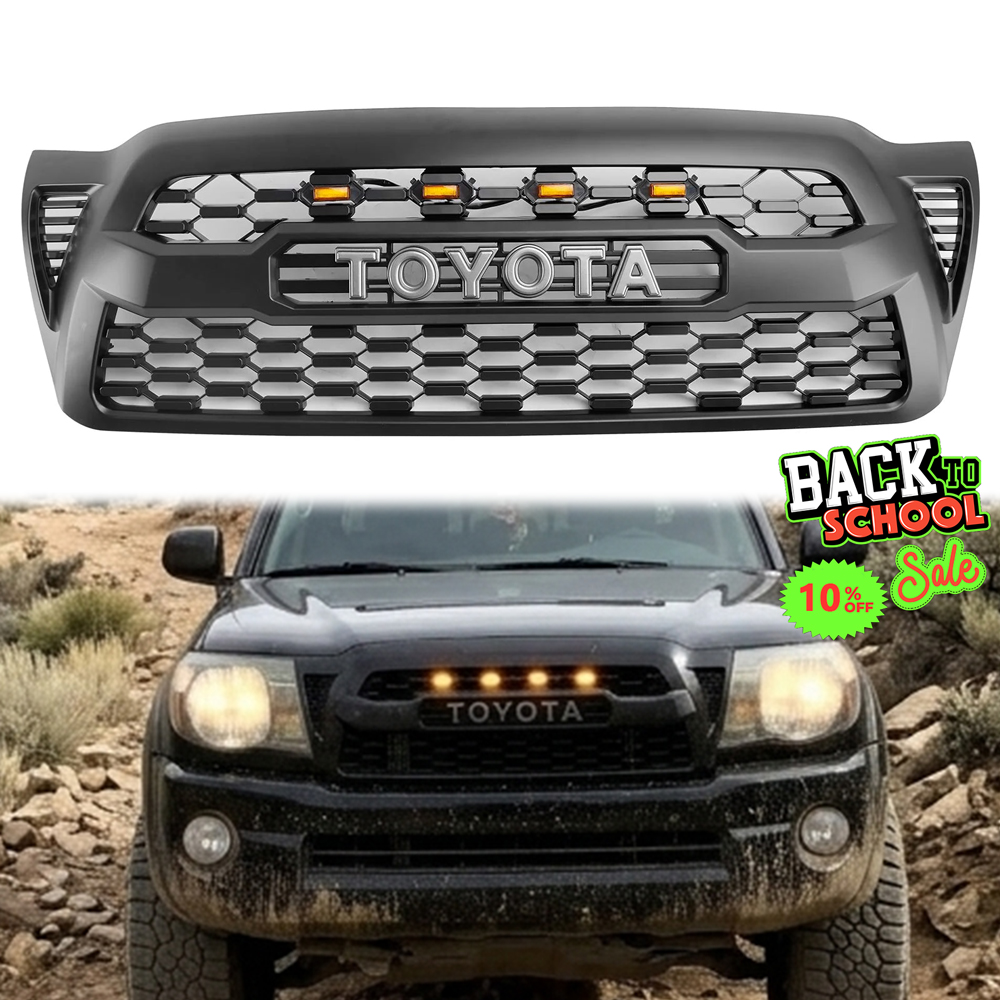 For 2005-2011 Toyota Tacoma Grill TRD PRO Style Front Grille Matte Black Mesh W/ LED Light