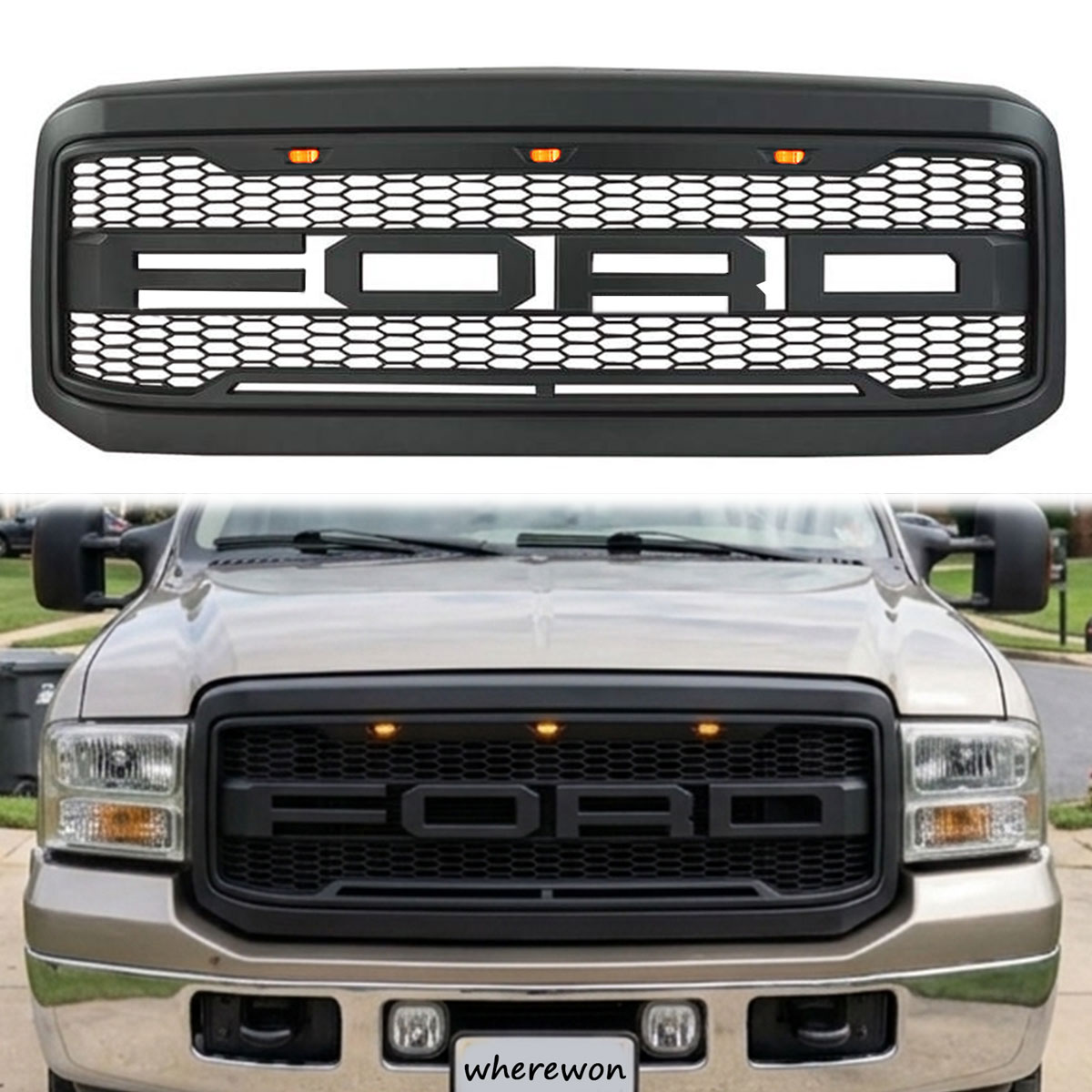 For 2005-2007 Ford Super Duty F250 F350 F450 F550 Grill Raptor Style Grille w/Led Light
