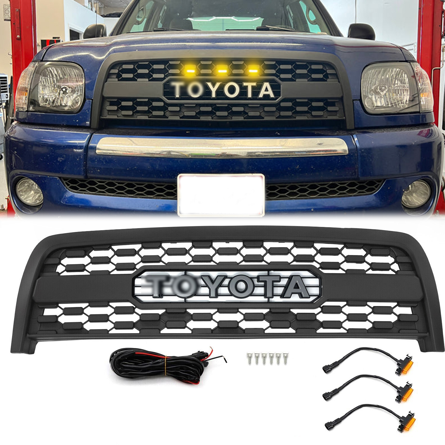 For 2003-2006 Toyota Tundra Front Grille Matte Black Grill w/LED Light