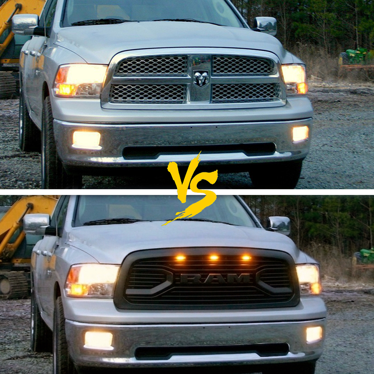 For 2009-2012 Dodge Ram 1500 Front Grille Big Horn Style Grill Matte Black with Letter &Light