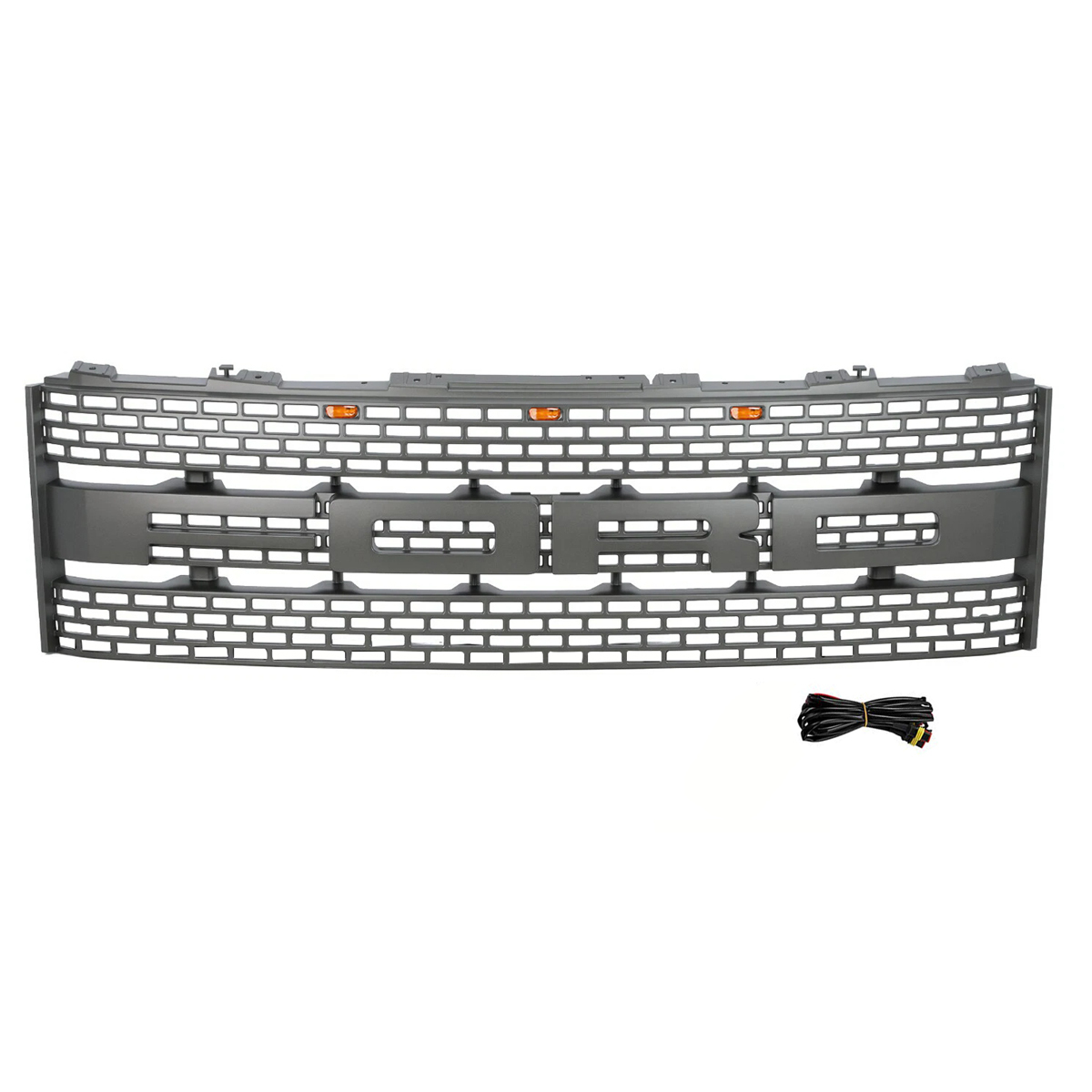 For 2010 2011 2012 2013 2014 Ford F150 SVT Raptor Grill Silver Gray Front Grille Mesh with Amber LED Light